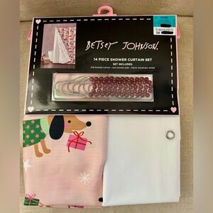Betsey Johnson Pink Christmas Dachshund 14 Piece Shower Curtain Set NIP